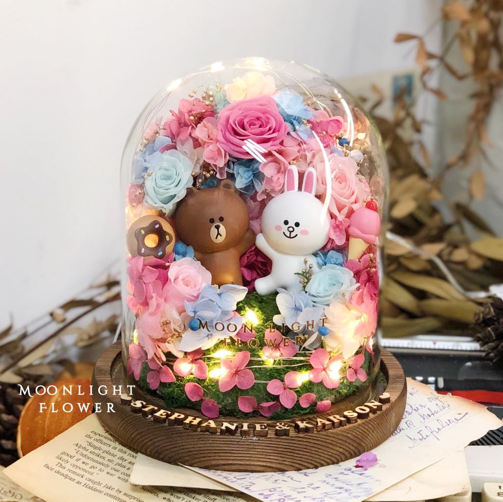 熊大 兔兔 line friends 永生花 保鮮花 保鮮花瓶 brown cony 生日 禮物 結婚 週年 紀念日 iphone ipad airpod 女友 乾花束