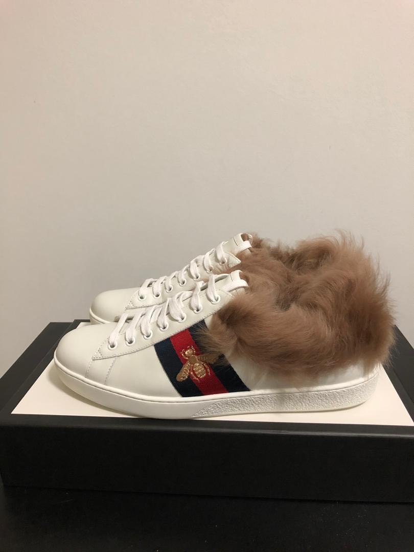 Gucci White Ace Fur Sneaker