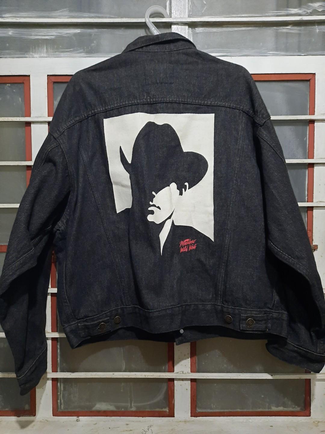 MARLBORO 80 s BLACK DENIM JACKET VINTAGE Men s Fashion Tops