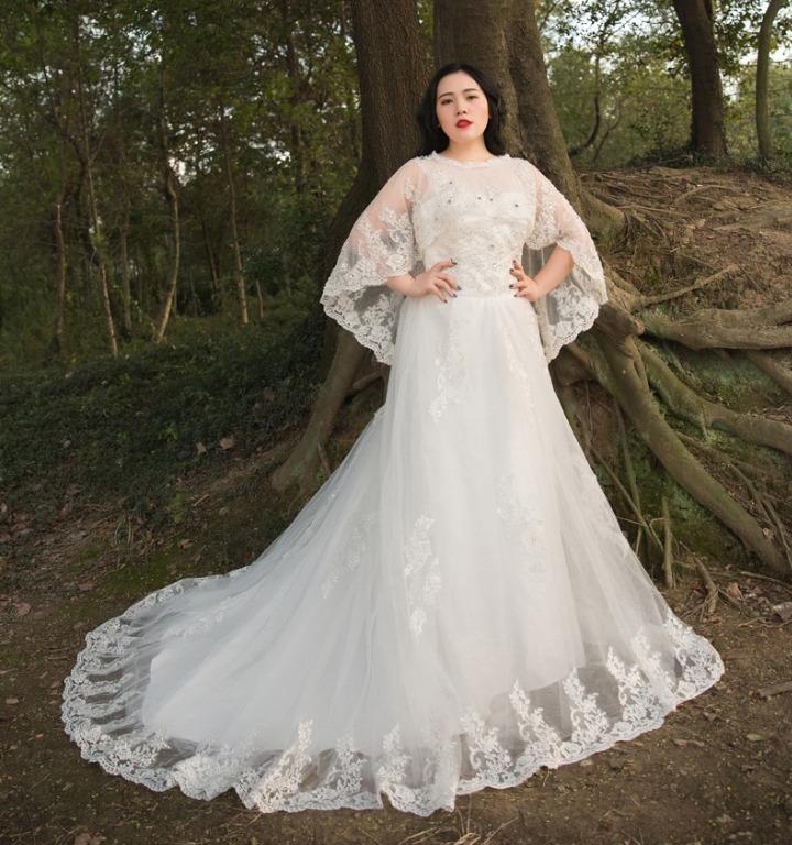 Pre Order White Cape Fishtail Wedding Bridal Dress Gown Plus Size Rb1894,  Women'S Fashion, Dresses & Sets, Evening Dresses & Gowns On Carousell