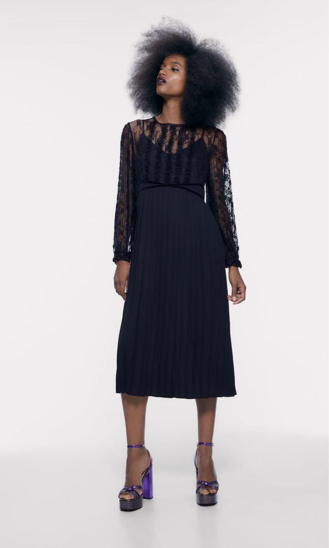 Zara lace hot sale pleated dress