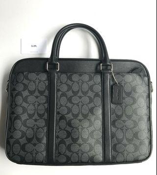 BNEW AUTHENTIC Coach Men's Bag F54803 CQ/BK Sig Canvas Black Leather Slim Briefcase  P17,950