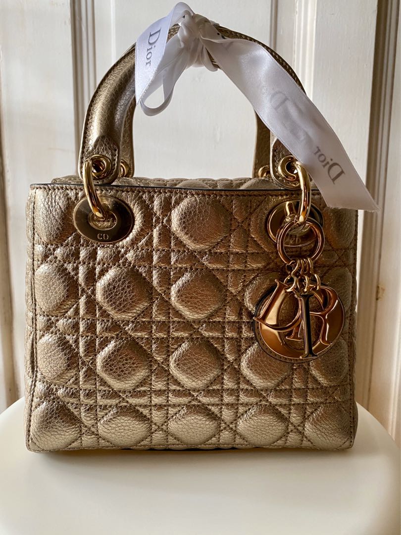 Dior Metallic Gold Leather Mini Lady Dior Tote