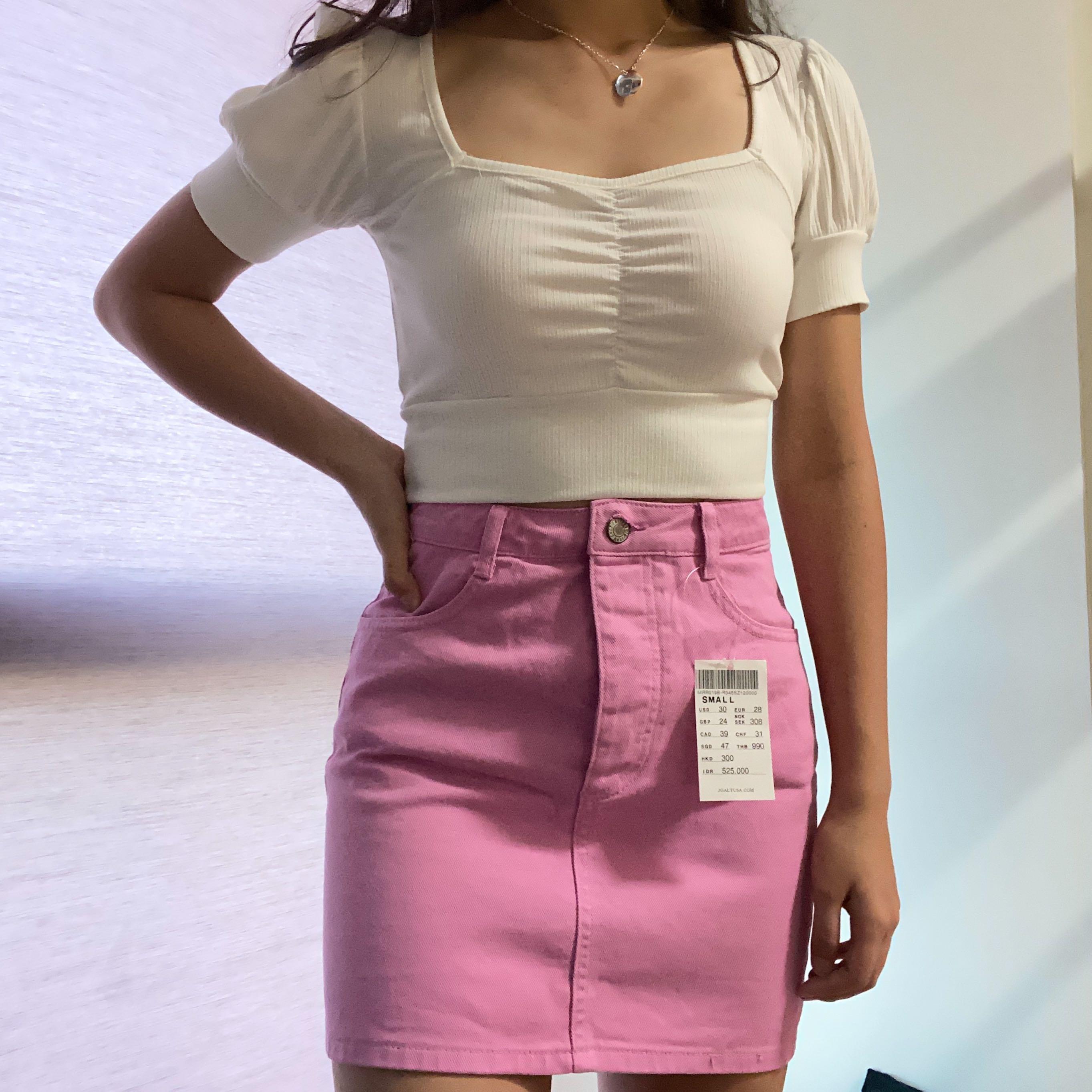 Pink denim deals skirt brandy melville