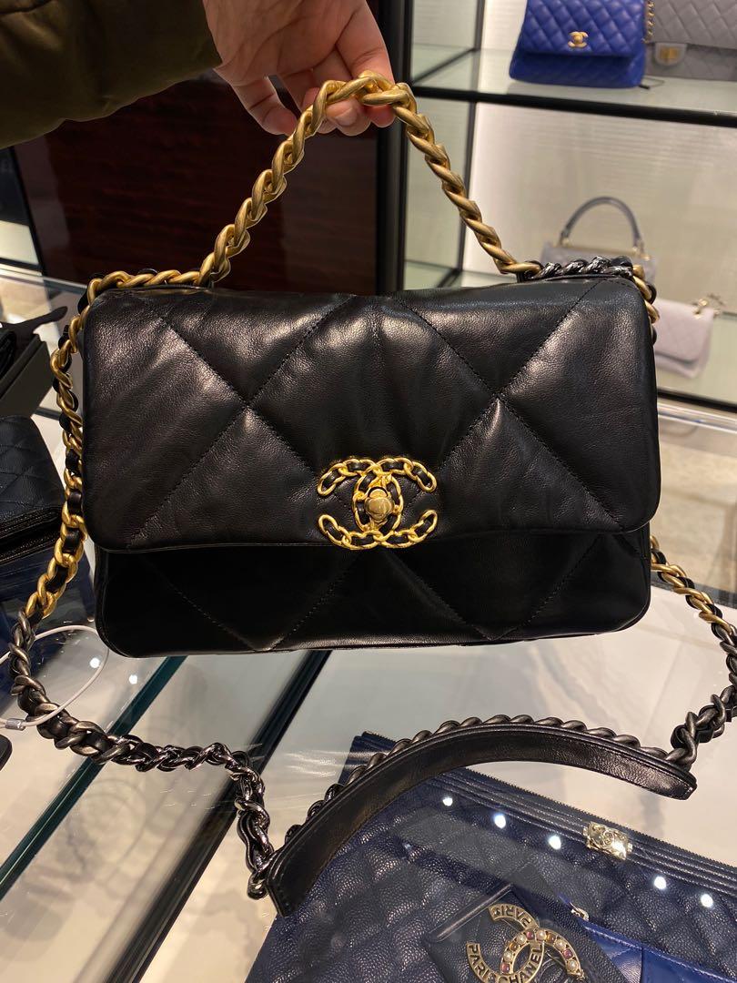 CHANEL 19 Small Black Leather Sling Flap Bag 100% AUTHENTIC+BRAND NEW!  #AS1106, Luxury, Bags & Wallets on Carousell
