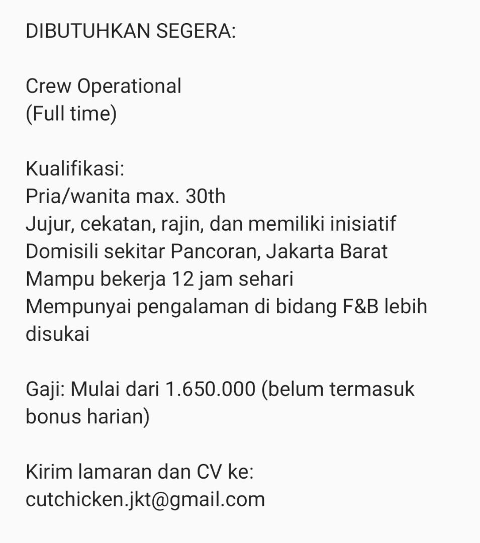 Lowongan Kerja Pekerjaan Full Time Jasa Pelayanan Dan F B Di Carousell