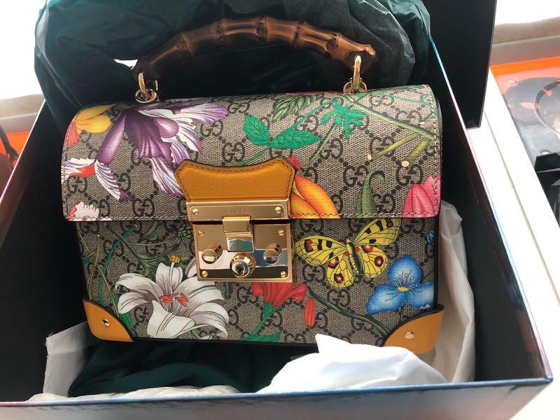 GUCCI PADLOCK GG SUPREME FLORA SHOULDER BAG