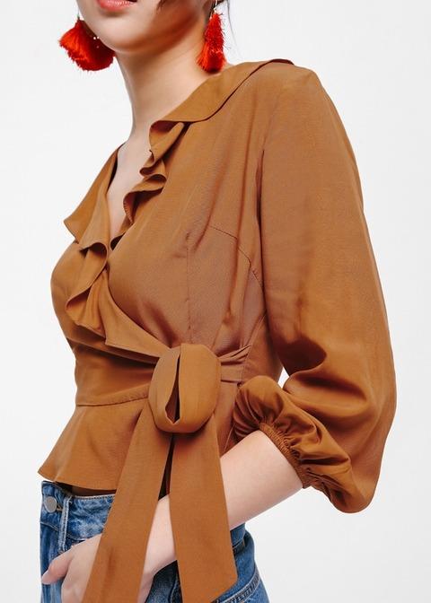 ruffle hem wrap blouse