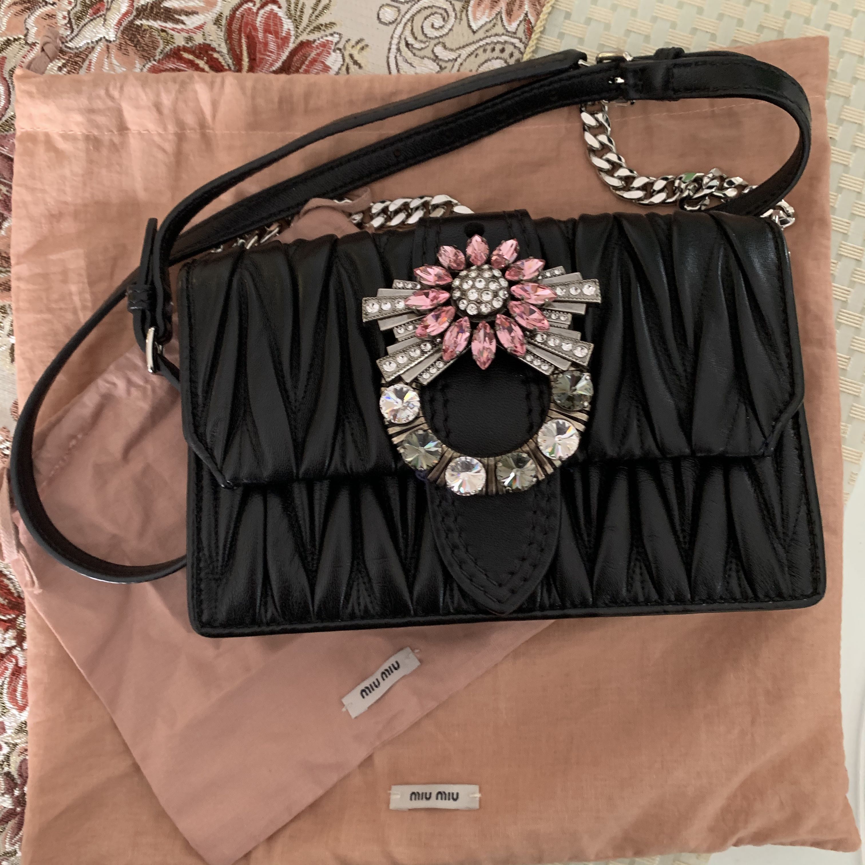 MIU MIU Crystal Embellished Lady Crossbody Bag