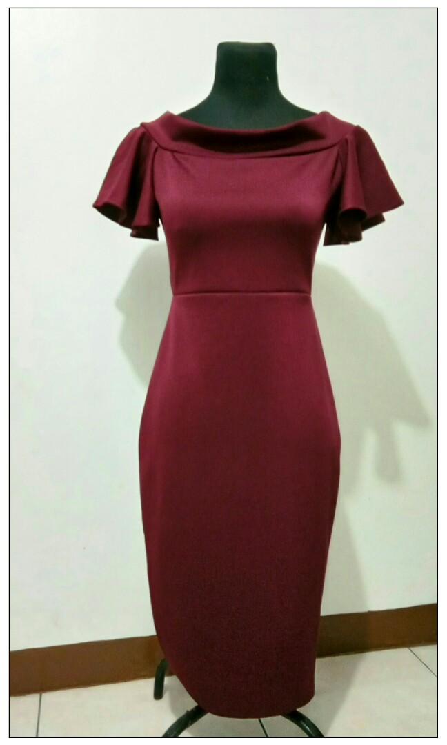 red off the shoulder knee length dress