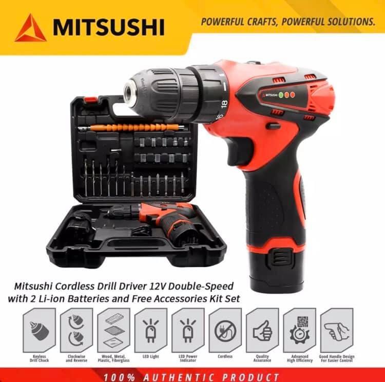 SALE Mitsushi Cordless Drill Driver 12V Double Speed with 2 Li ion Batteries and Free Accessories Kit Set Furniture Home Living Home Improvement Organization Home Improvement Tools Accessories on Caro...