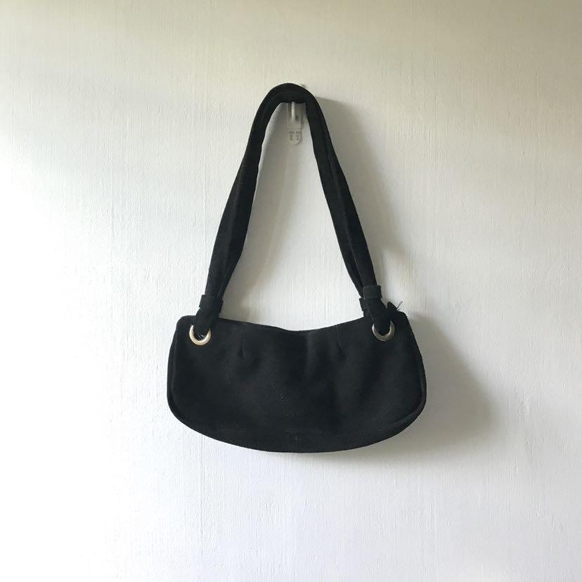 90s Y2K Suede Nubuck Shoulder Bag Mini Bag Baguette Black Women s