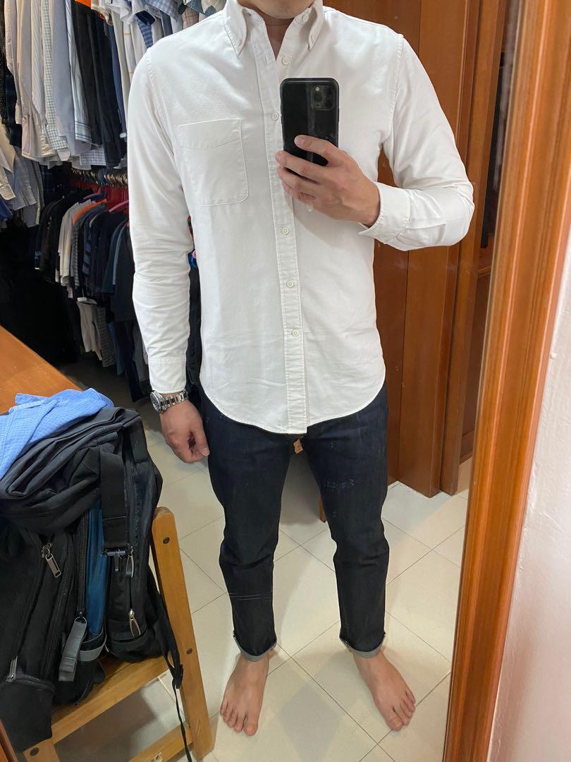 UNIQLO MEN Oxford Slim Fit Long Sleeve Shirt Size S White