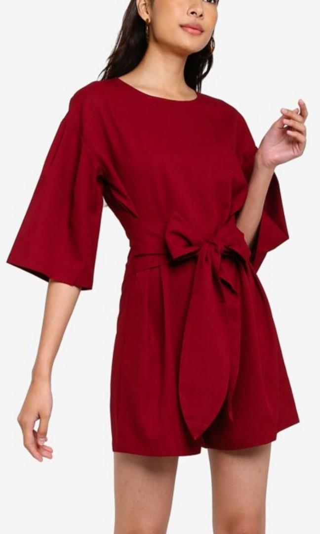 red front tie romper