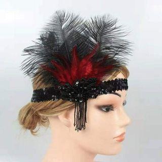 Great Gatsby Red Black Feather Headband