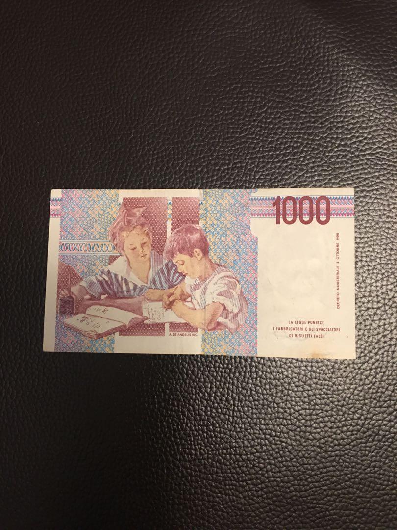 意大利里拉1⃣️千元紙幣。Italy Lira 1,000 Banknote, 興趣及遊戲, 收藏品及紀念品, 錢幣- Carousell