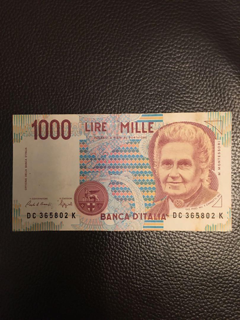 意大利里拉1⃣️千元紙幣。Italy Lira 1,000 Banknote, 興趣及遊戲, 收藏品及紀念品, 錢幣- Carousell