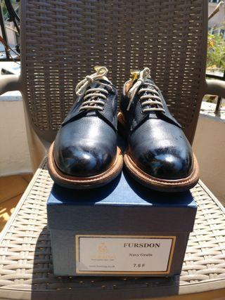 Herring x Cheaney Navy Blue Grain Leather Derby w/ Commando Soles
