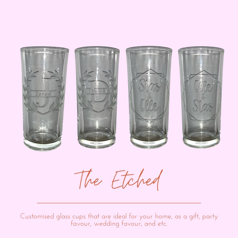 Custom Etched Drinking Glass, Hobbies & Toys, Stationery & Craft