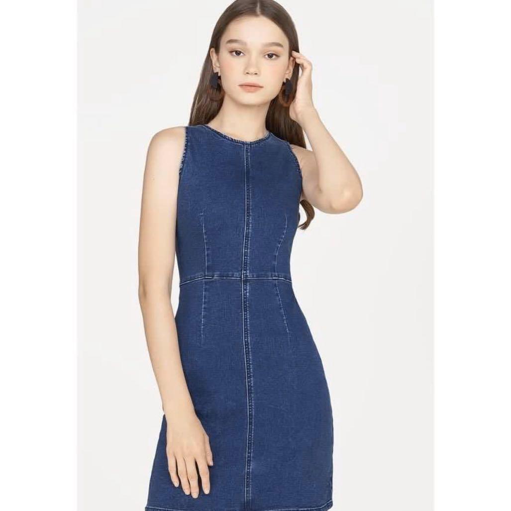 white christmas dresses Zip-Up Denim Tube Mini Dress Dark Denim / M