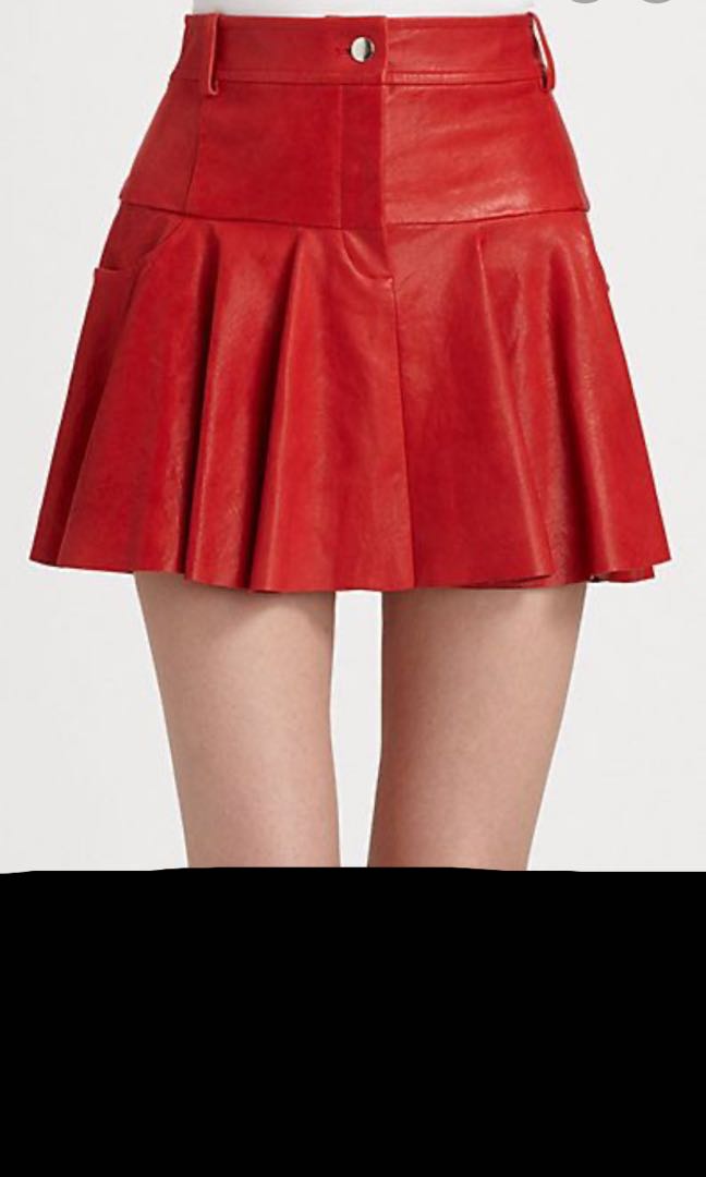 Red leather pleated skirt clearance
