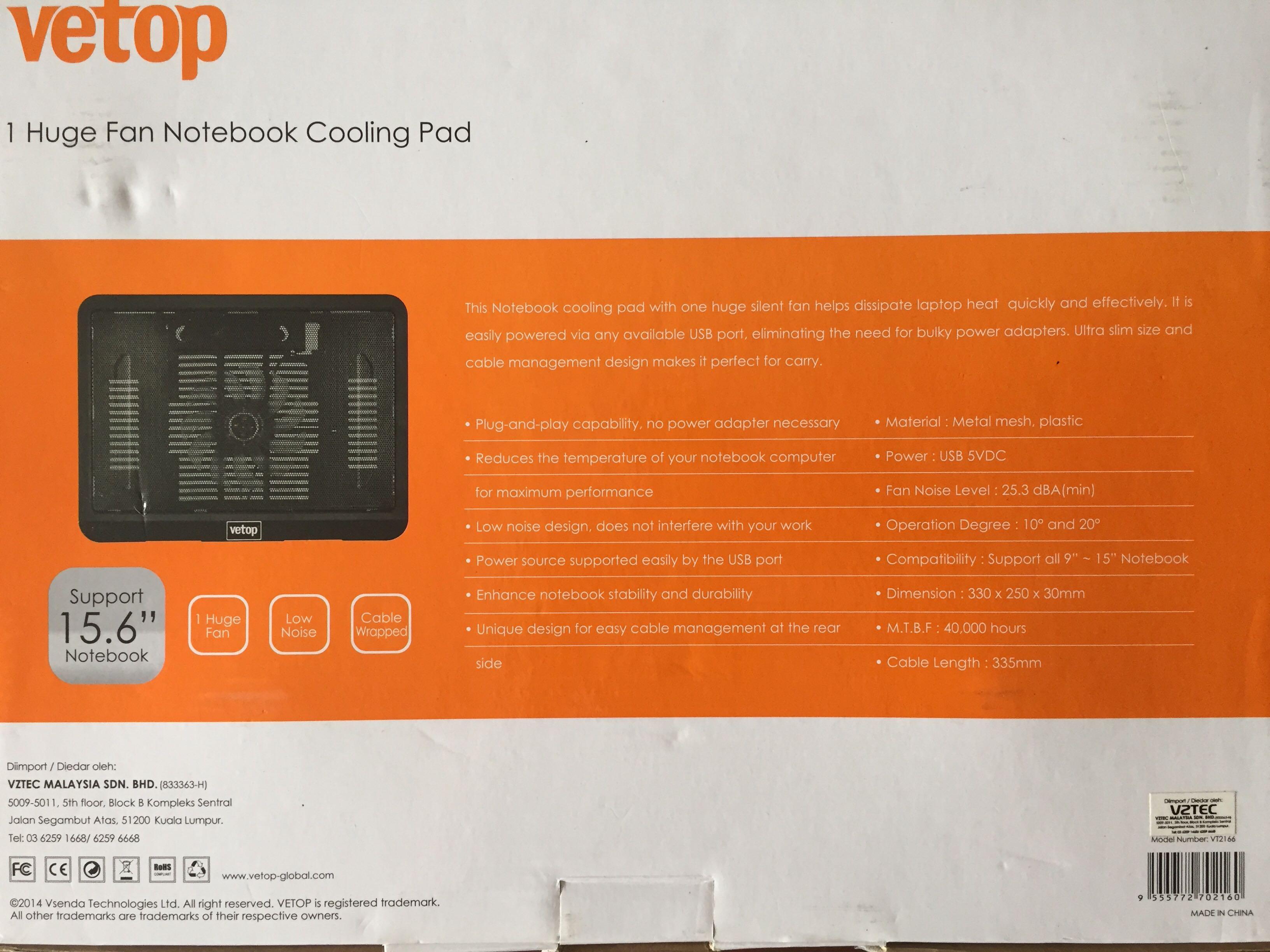 vetop Notebook Cooling Pad, Computers & Tech, Parts & Accessories