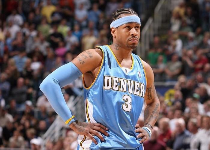 3 ALLEN IVERSON Denver Nuggets NBA Guard Blue Throwback Jersey