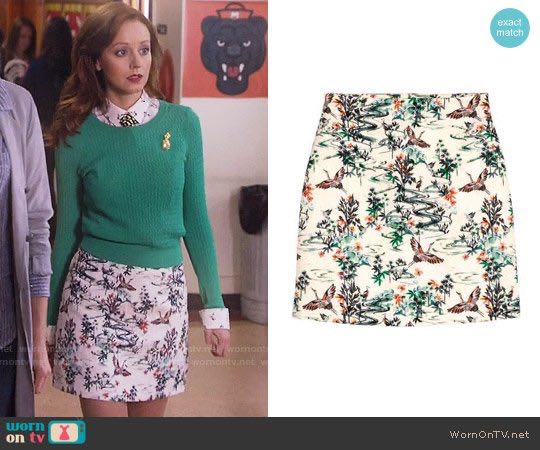 H M Oriental Watercolour Print Cream Coloured Mini Skirt Women s