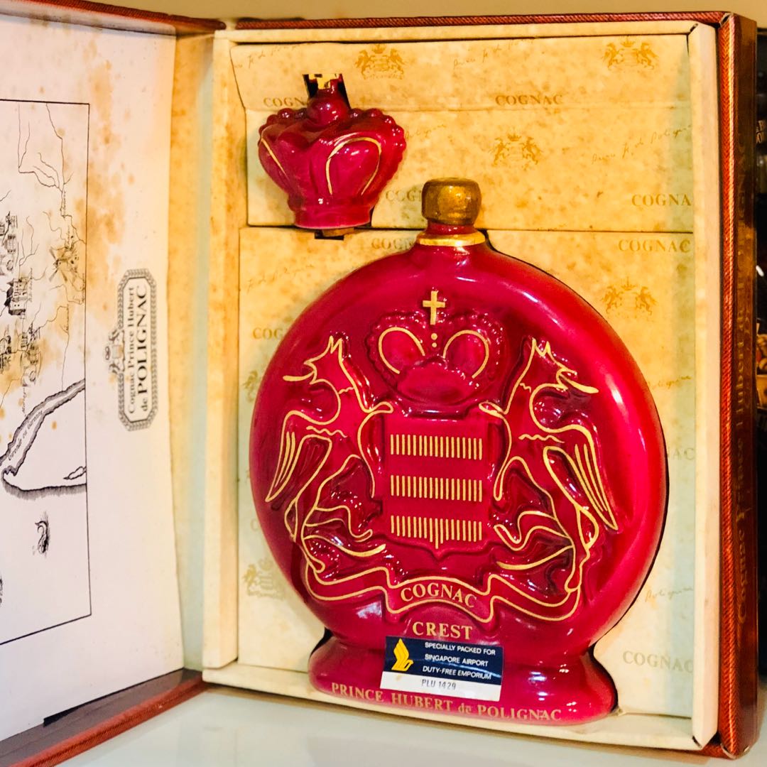 Limoges Crest Decanter Prince Hubert de Polignac Ceramic Cognac full Set