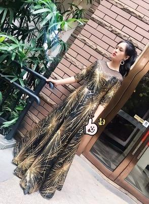 Gold long sleeve evening gown hot sale