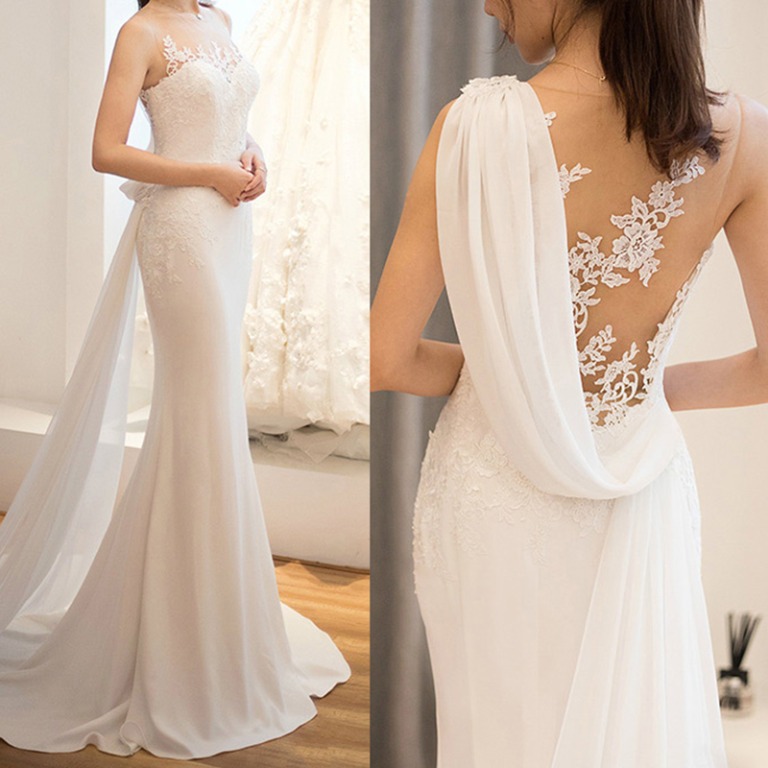 pre order white greek goddess mermaid bodycon fishtail wedding bridal evening prom dress gown RB1943 Women s Fashion Dresses Sets Evening dresses gowns on Carousell