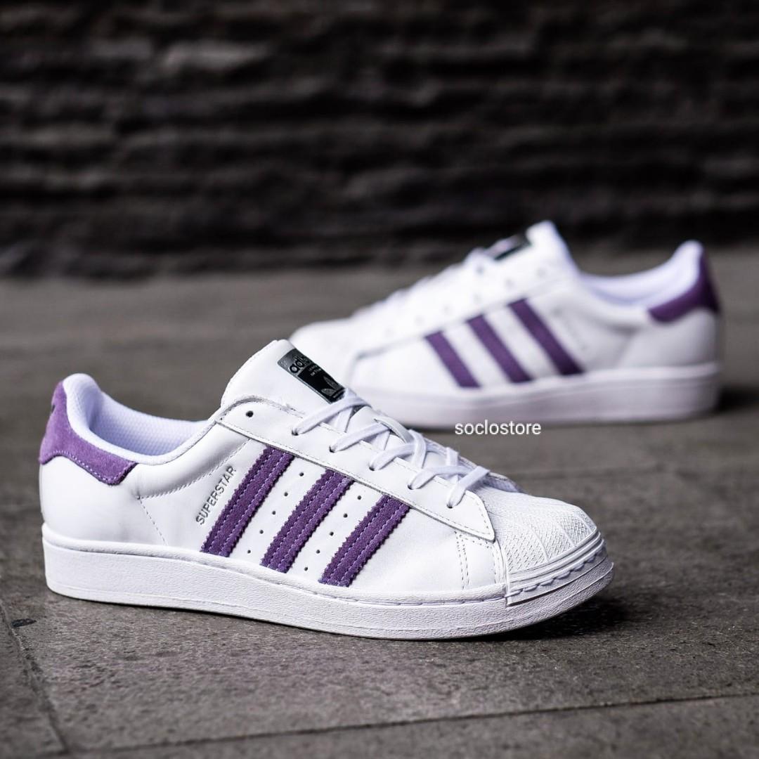 SEPATU ADIDAS SUPERSTAR WHITE PURPLE LOGO SILVER ORIGINAL Fesyen