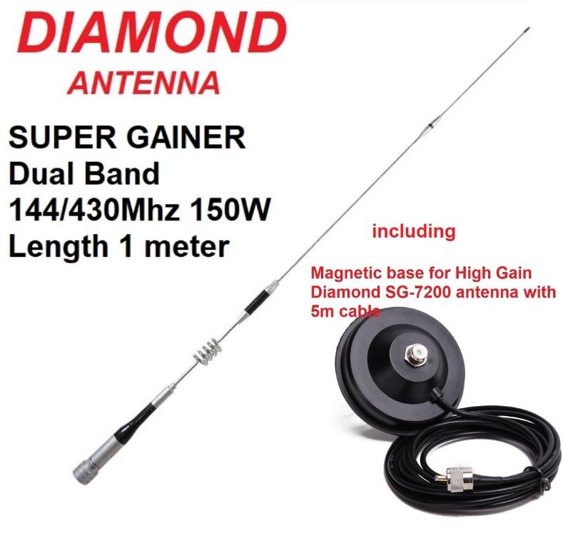 Singapore Stock Diamond Sg 7200 High Gain Mobile Radio Dual Band 144 430mhz 150w Pl259 Antenna Sg7200 Incl Base Dia 11 5cm 5m Coaxial Cable For Mobile Radio Car Radio Vehicle Radio Antenna Car Accessories