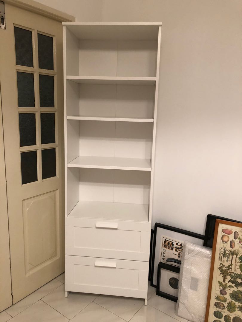 Tall White Bookshelf with Drawers, Furniture & Home Living, Furniture