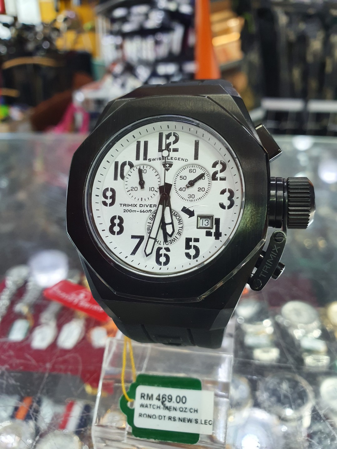 Used Swiss Legend Trimix Diver Mens Watch Black IP White Chrono