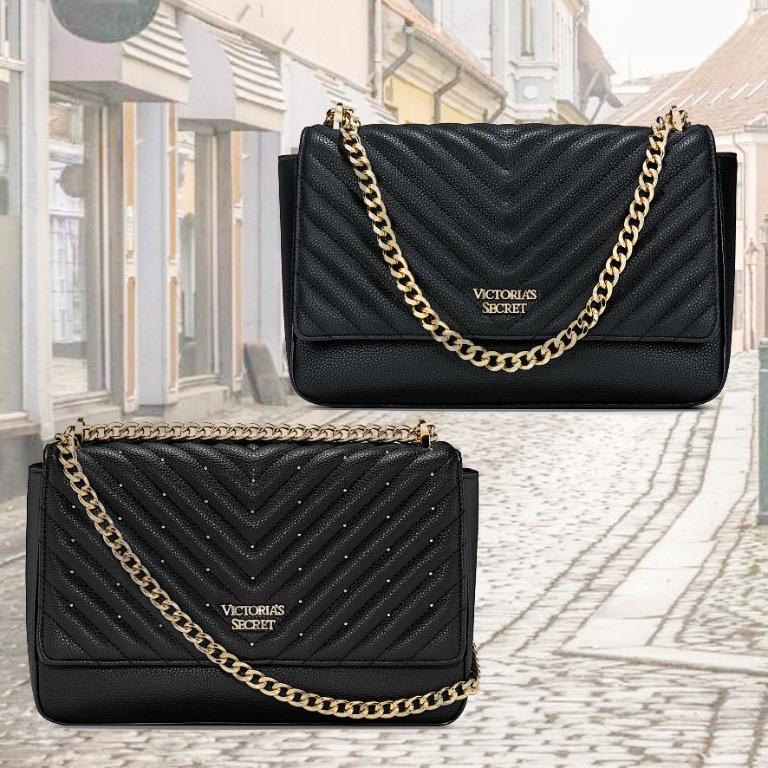 Victoria`s Secret Pebbled V-quilt Bond Street Grey Shoulder Bag, -  Victoria's Secret bag Victoria - Silver Handle/Strap, Gray Exterior, Black  Lining