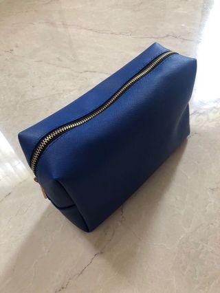 Blue Make Up Pouch Faux Leather