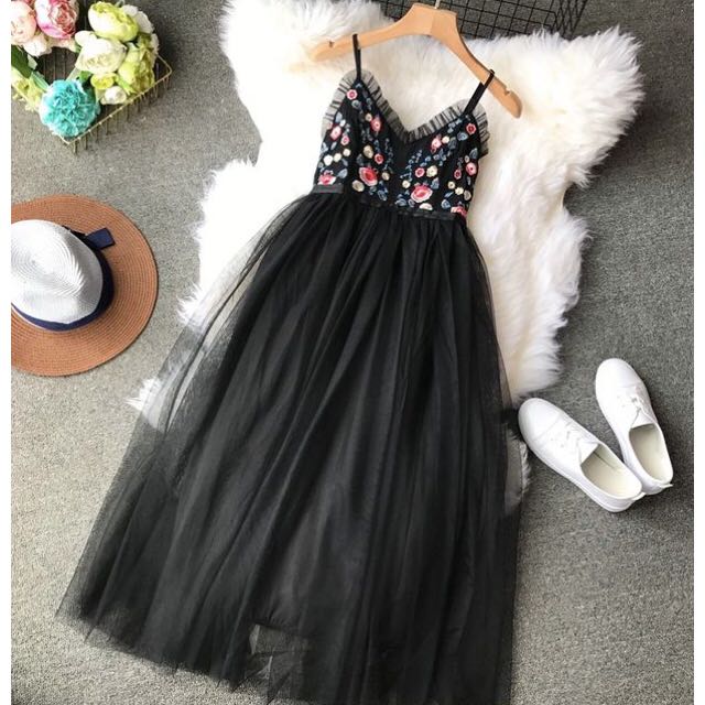 black floral tulle dress