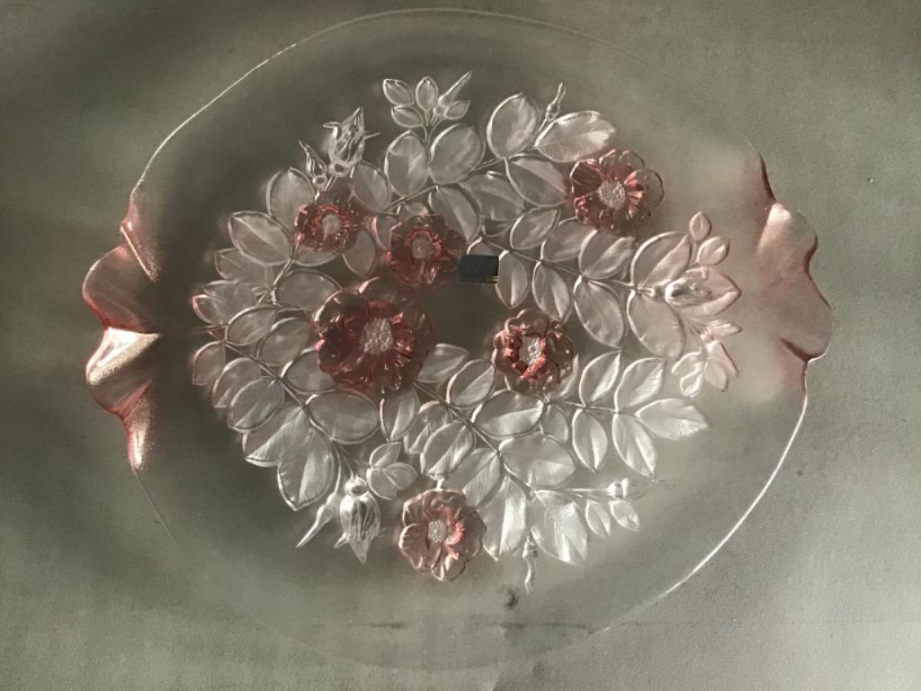 Cake Plate (Category: Bakeware) located in Cebu City. Submitted by homewares123 (Listing ID 281604128, Image 1). Description: Vintage Mikasa Pink Rosella Crystal Glass Cake Platter 13 3/4”. Original Walter Glass. Embossed. Made in Germany. .