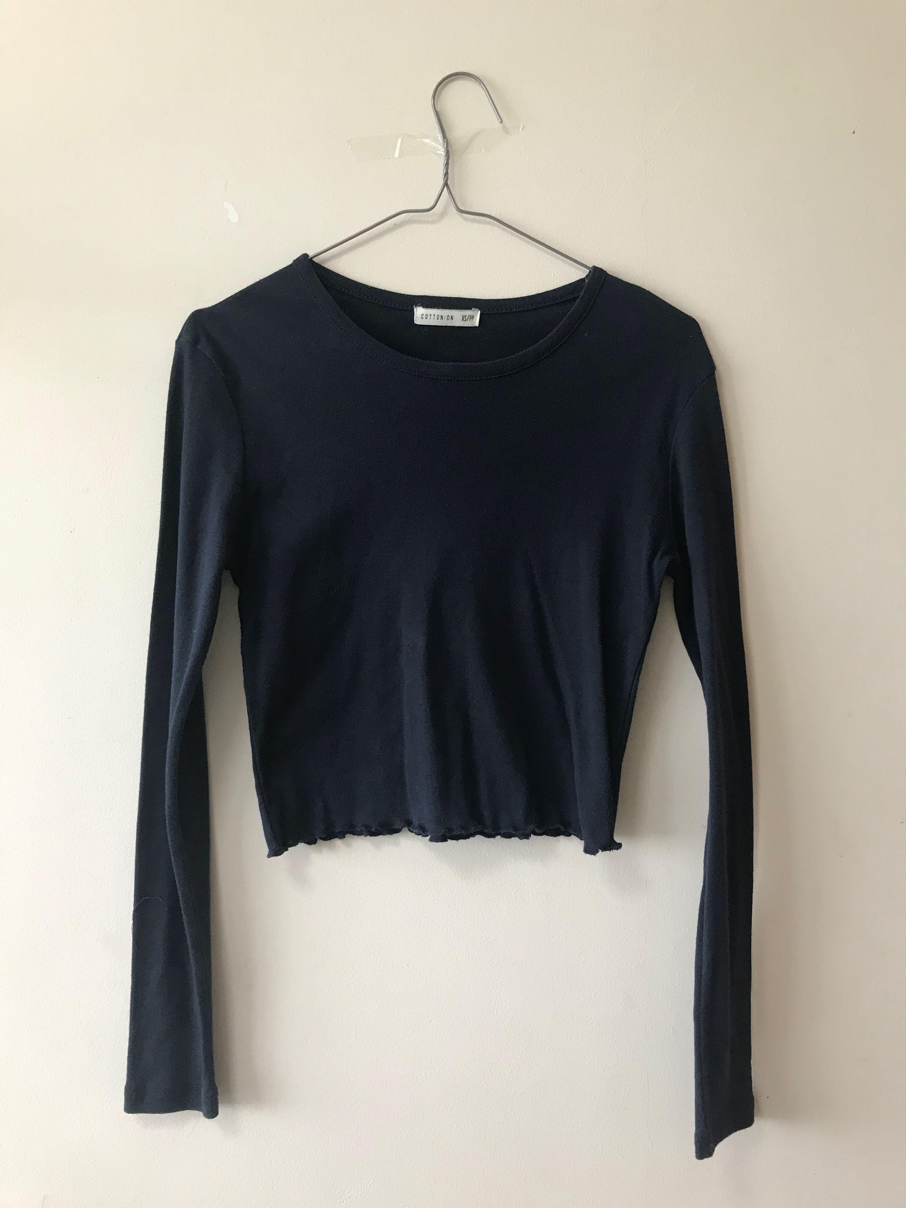 Cotton on Black Long Sleeve Crop Top 