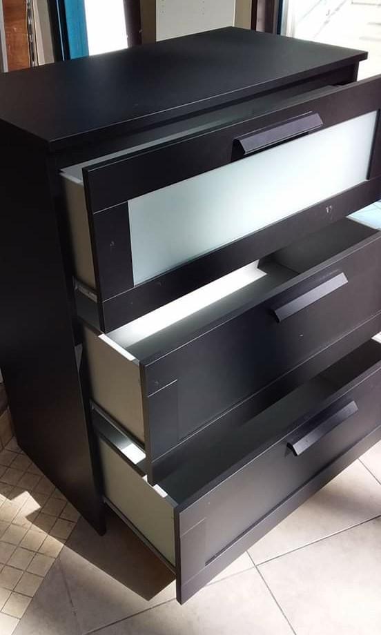 Ikea BRIMNES Chest of 3 drawers, black / Laci, Furniture & Home Living,  Furniture, Shelves, Cabinets & Racks on Carousell
