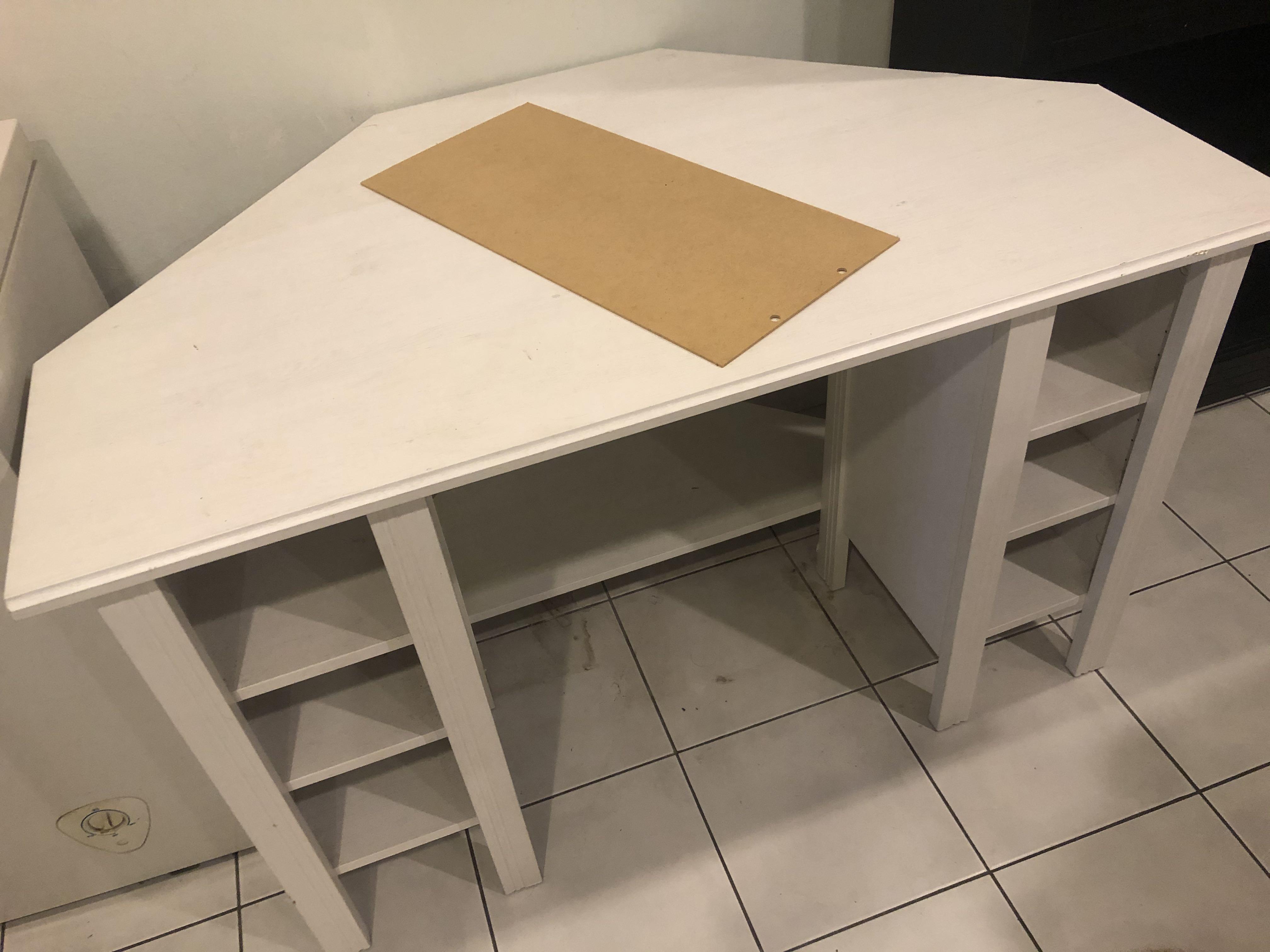 IKEA corner study table Brusali, Furniture & Home Living, Furniture, Tables & Sets on Carousell