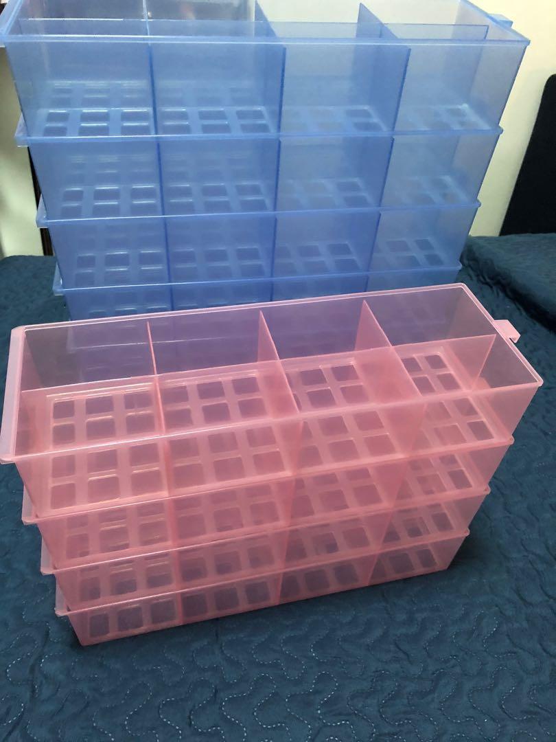 Storage (Category: Storage Boxes & Baskets) located in Quezon City. Submitted by mrs_declutter (Listing ID 281645508, Image 1). Description: - underwear organizer - can also be for socks, neckties, etc - 8 grid - stackable - available: 7pcs blue and 4pcs pink - P60 each.