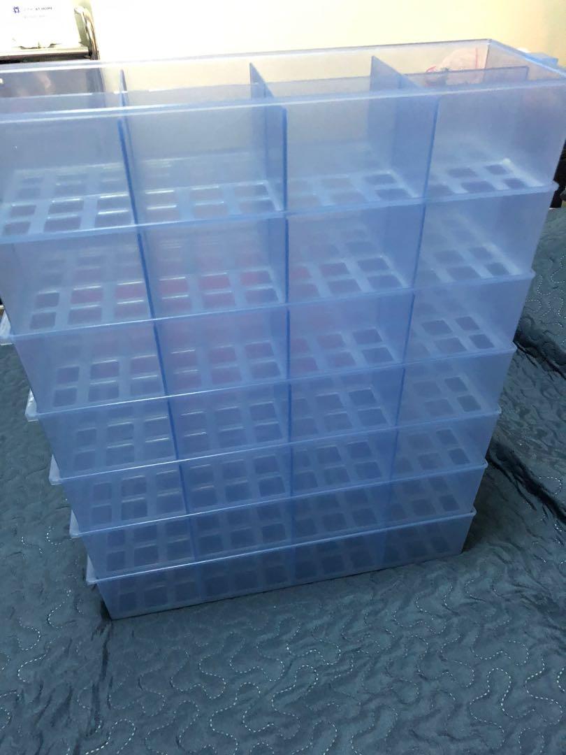 Storage (Category: Storage Boxes & Baskets) located in Quezon City. Submitted by mrs_declutter (Listing ID 281645508, Image 3). Description: - underwear organizer - can also be for socks, neckties, etc - 8 grid - stackable - available: 7pcs blue and 4pcs pink - P60 each.