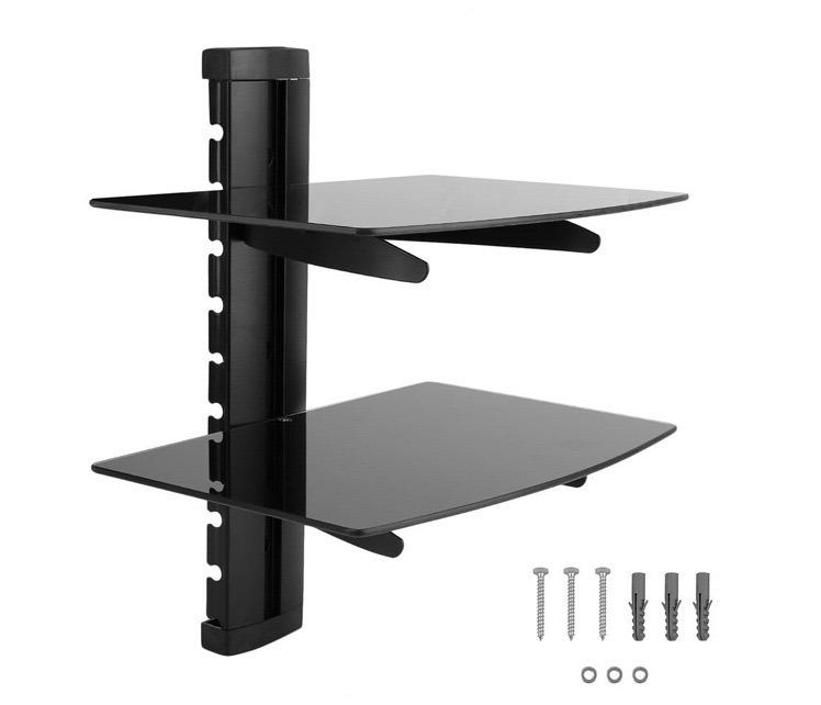 Tempered Glass Wall Mount Stand Shelf CD DVD Cable TV Box Rack Floating