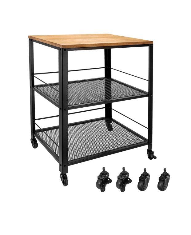 Vintage Serving Cart 3 Tier Rolling Utility Storage Cart Wood