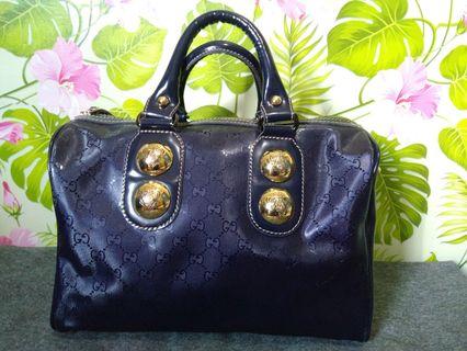 TURUN HARGA! Gucci Babouska Navy Leather Boston Guccissima Bag - AUTHENTIC LIMITED EDITION