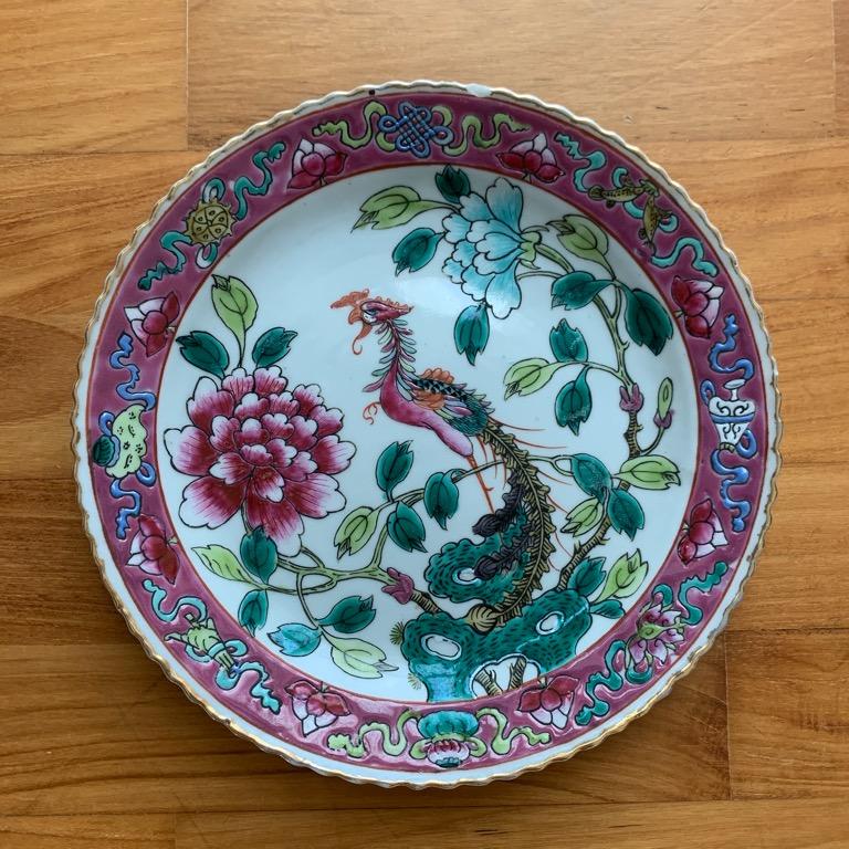 ANTIQUE STRAITS CHINESE PERANAKAN NONYA PORCELAIN PLATE WITH PHOENIX ...