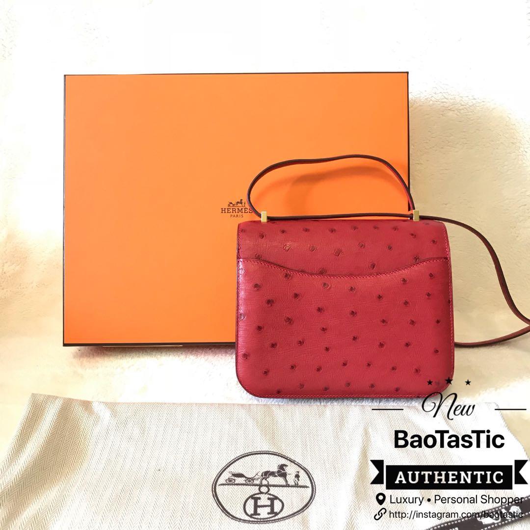 Hermes Rouge Vif Red Ostrich Constance Mini 18 19 Handbag Bag