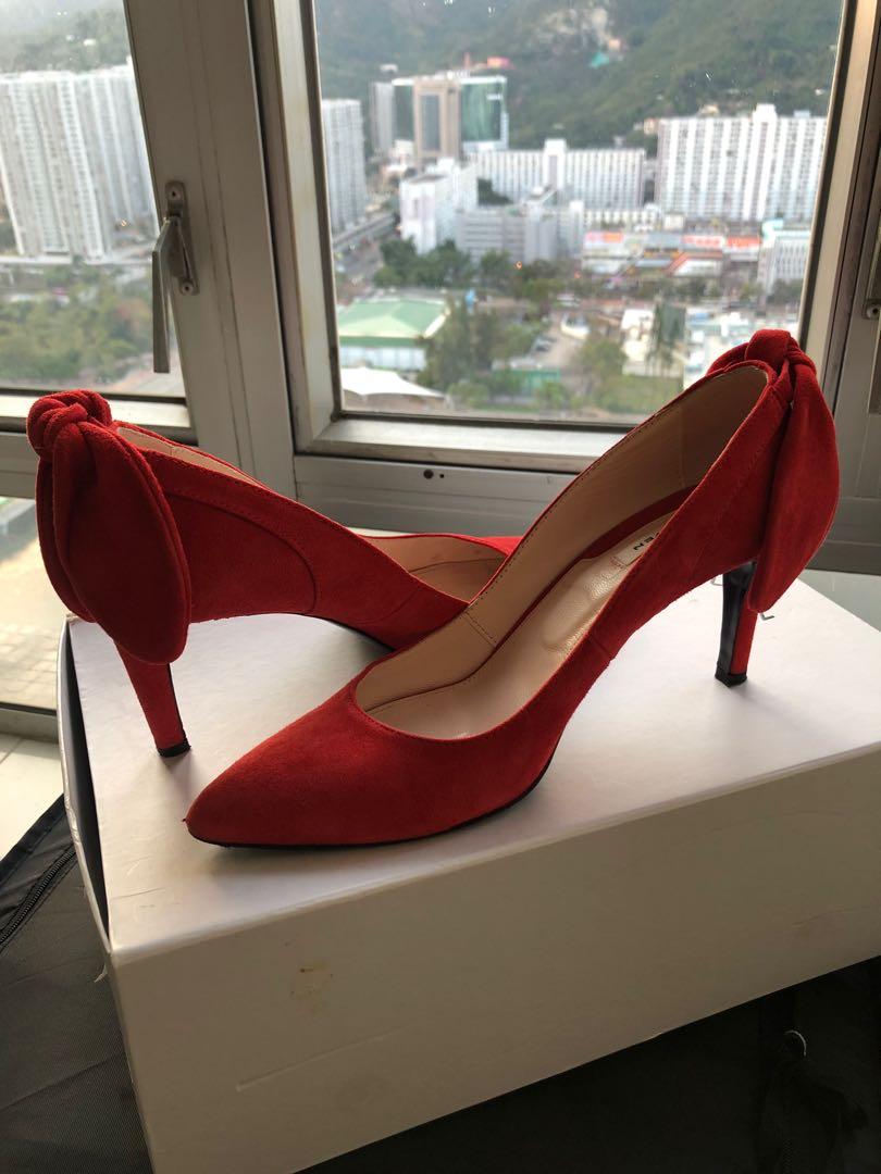 Red bow tie store heels